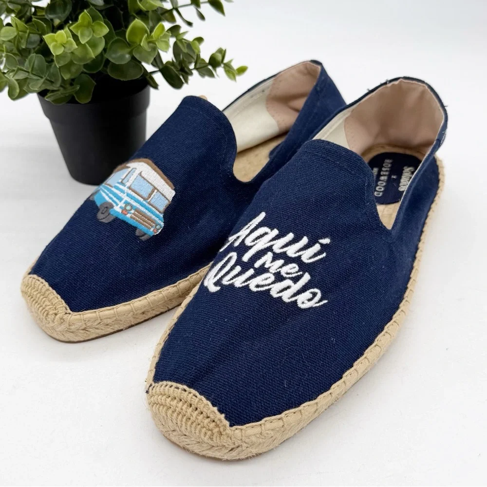 Soludos x Rosewood Aqui Me Quedo Navy Blue Slip-On Espadrille Size 13 Vacation